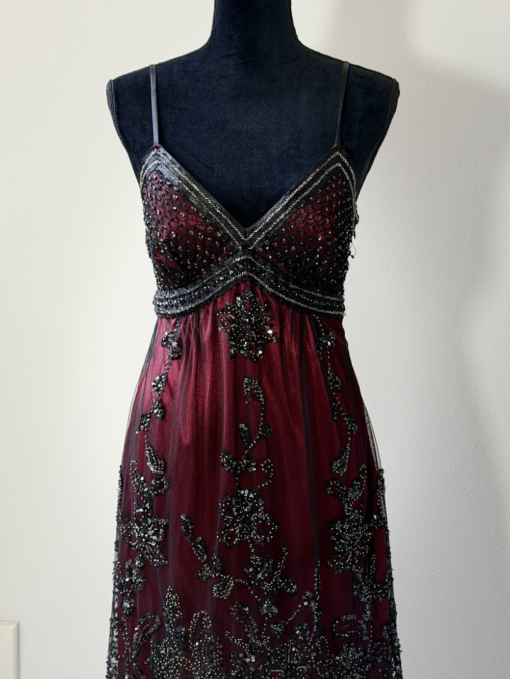 Vintage Sue Wong Embellished Burgundy Beaded Evening Dress